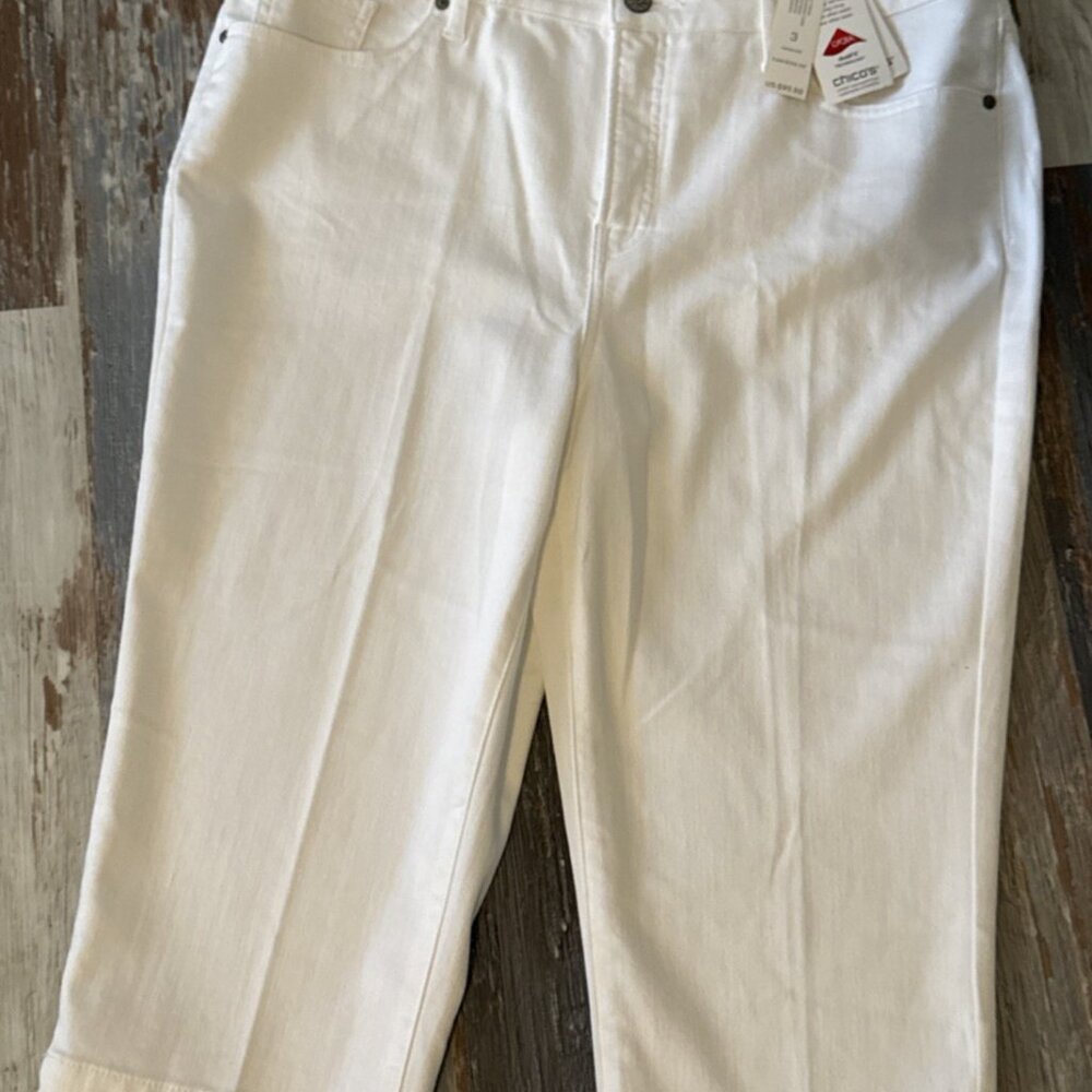 Chico's Capri Pants Womens 16 Size 3 White Stretch Skinny Cropped NEW - Picture 13 of 13
